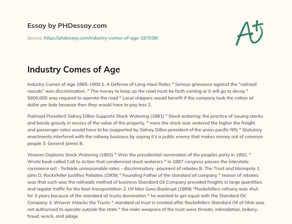 Industry Comes of Age essay