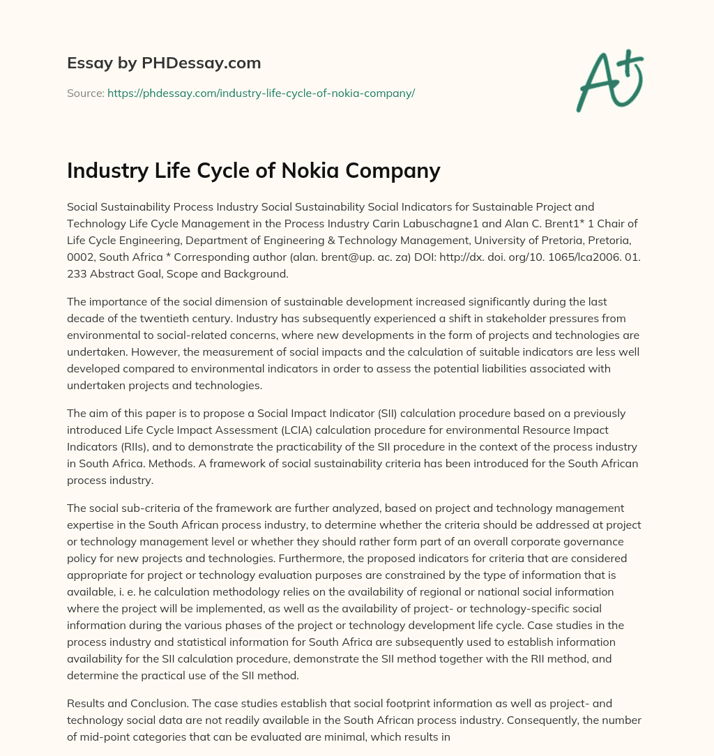Industry Life Cycle of Nokia Company essay