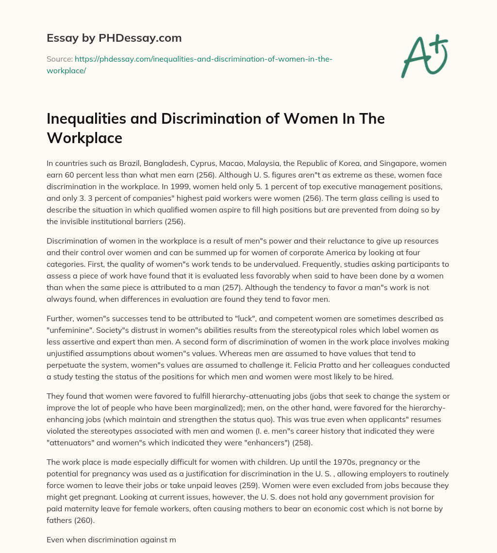 Inequalities and Discrimination of Women In The Workplace essay
