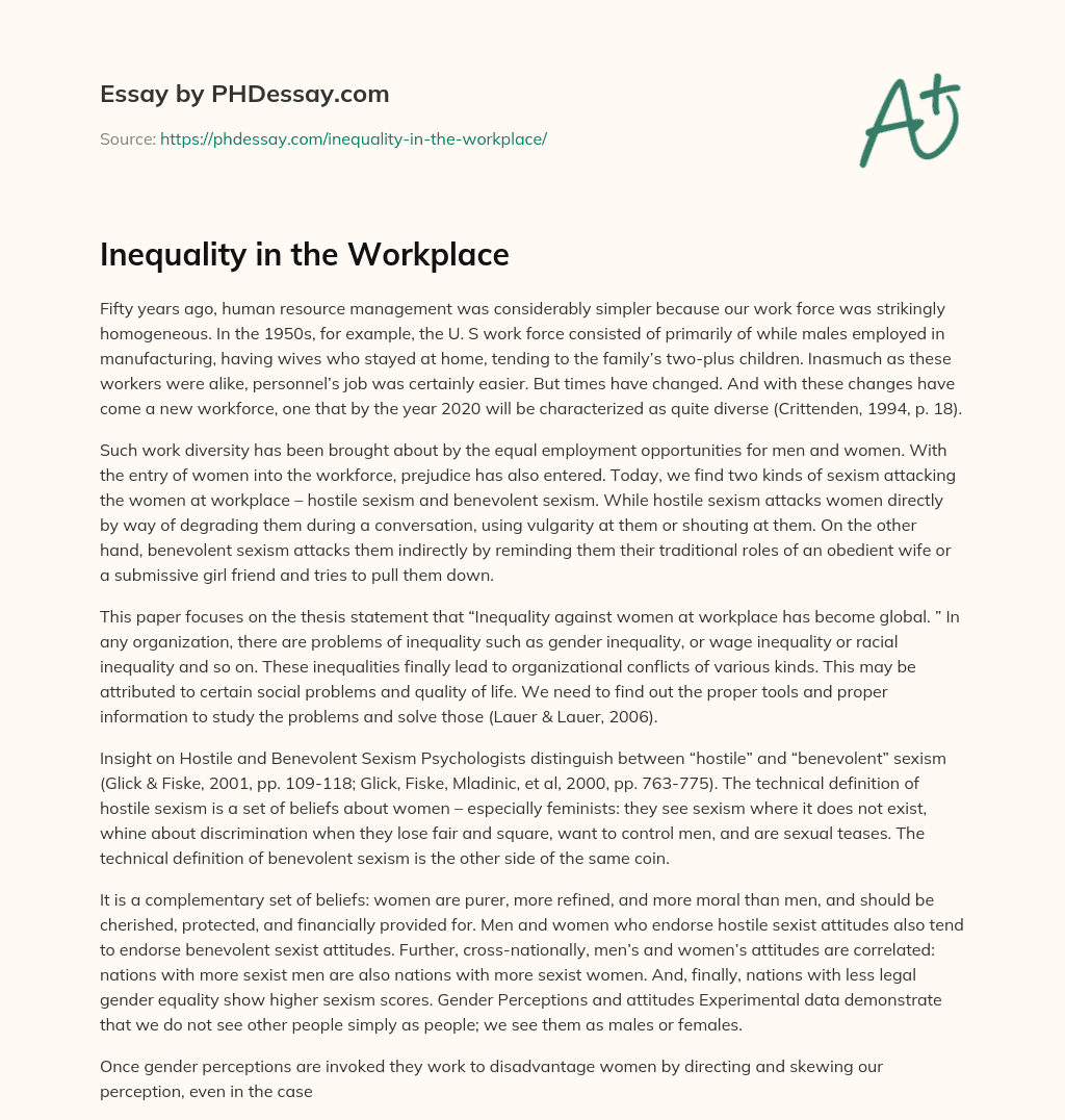 Inequality in the Workplace essay