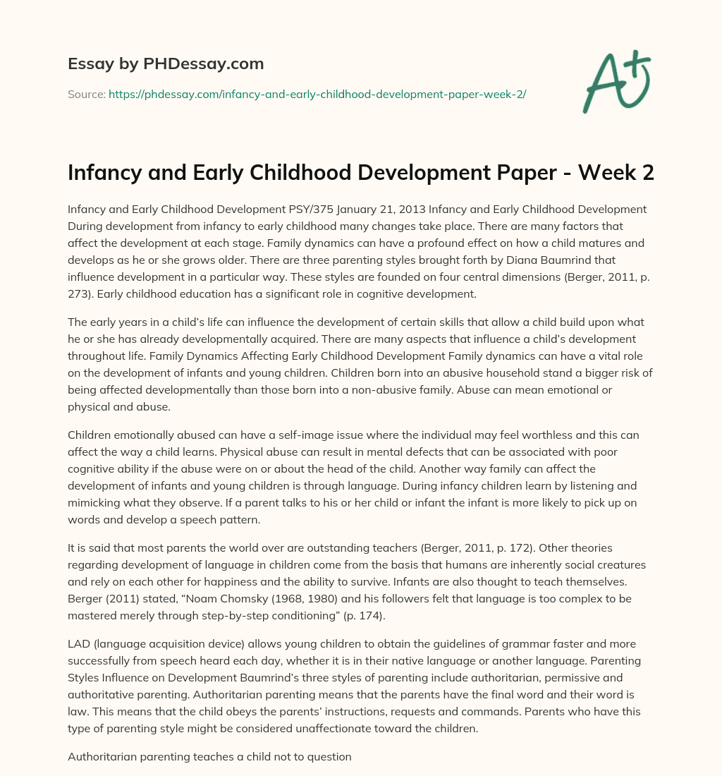 Infancy and Early Childhood Development Paper – Week 2 essay