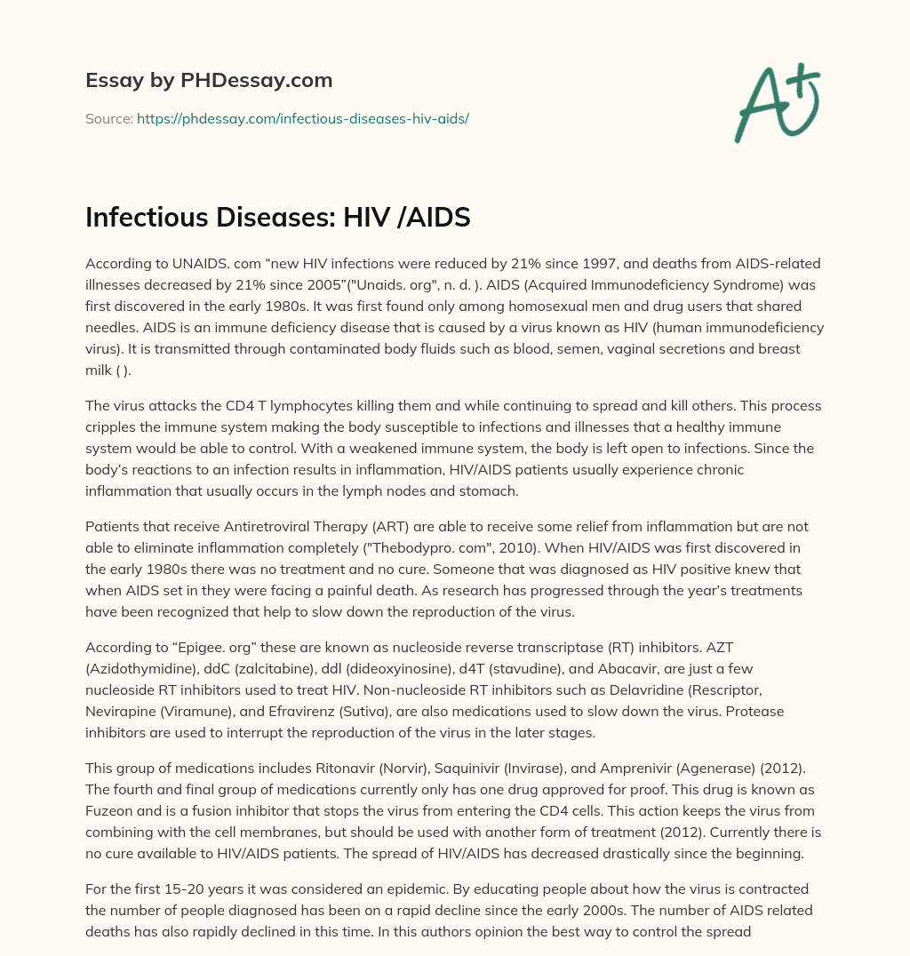 Infectious Diseases: HIV /AIDS essay
