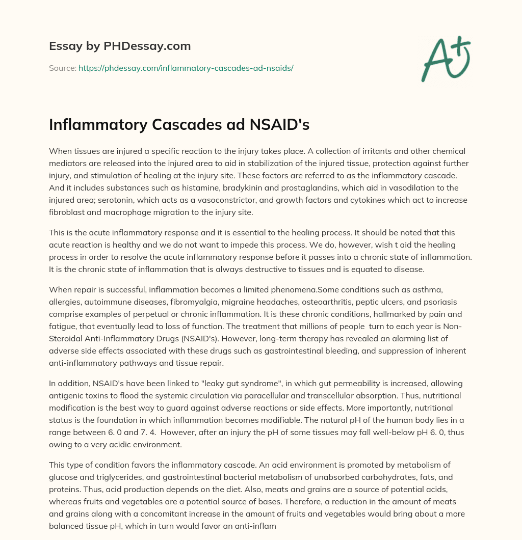 Inflammatory Cascades ad NSAID’s essay