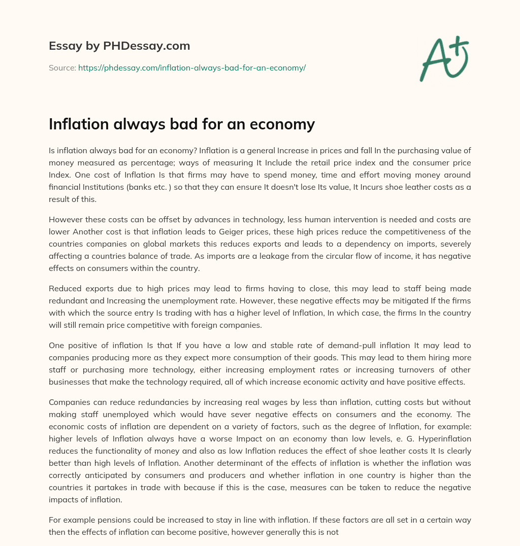 Inflation always bad for an economy essay