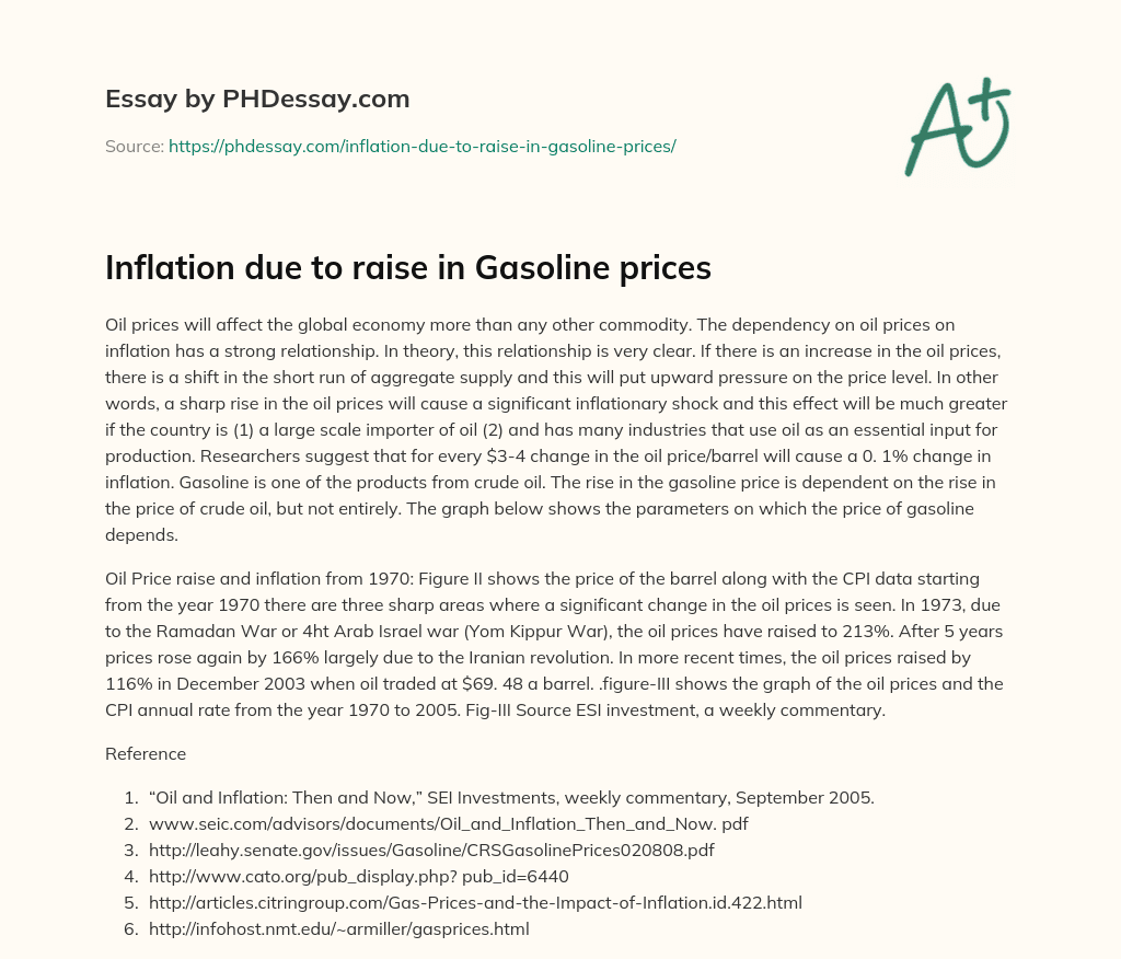 Inflation due to raise in Gasoline prices essay