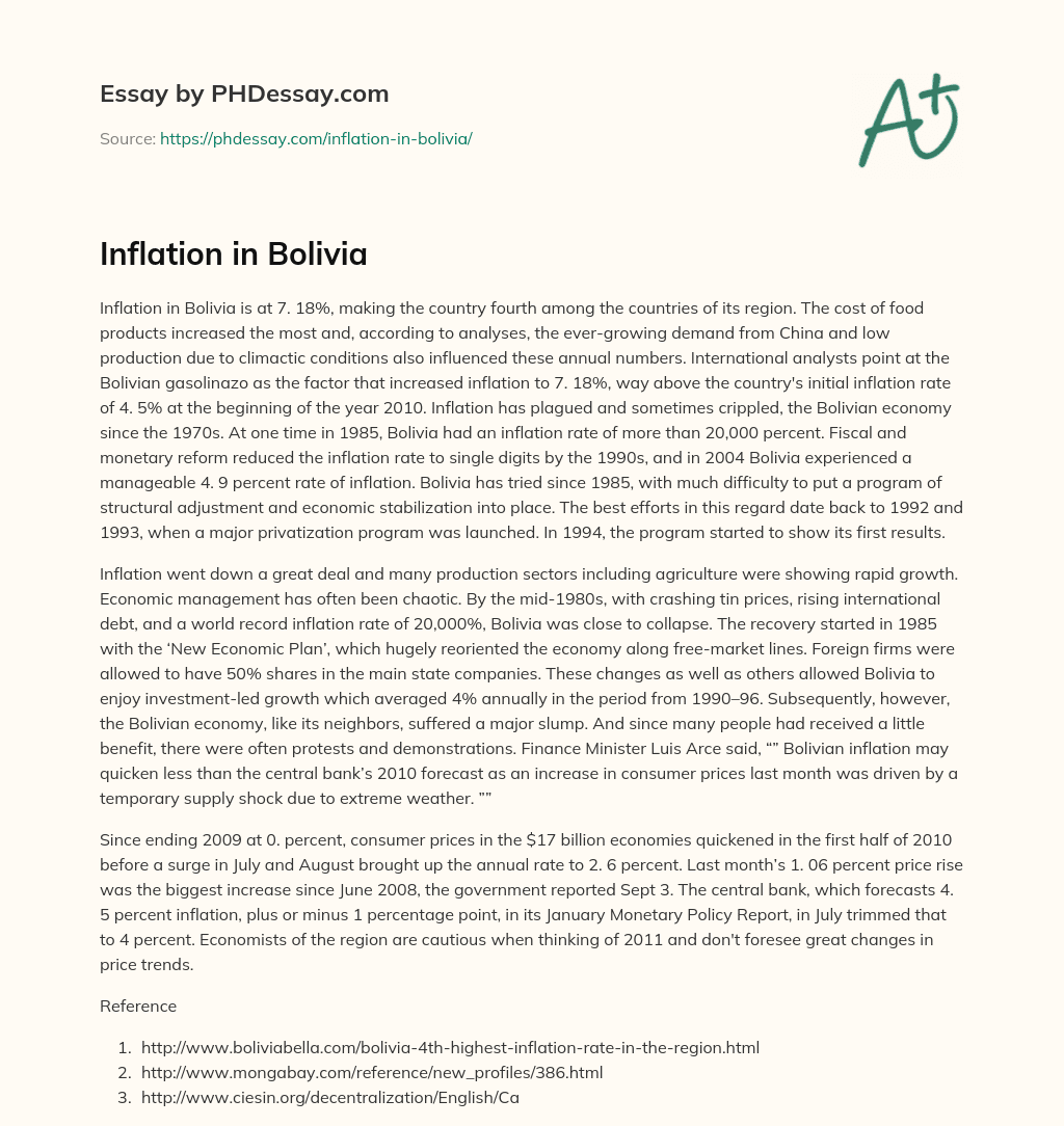 Inflation in Bolivia essay