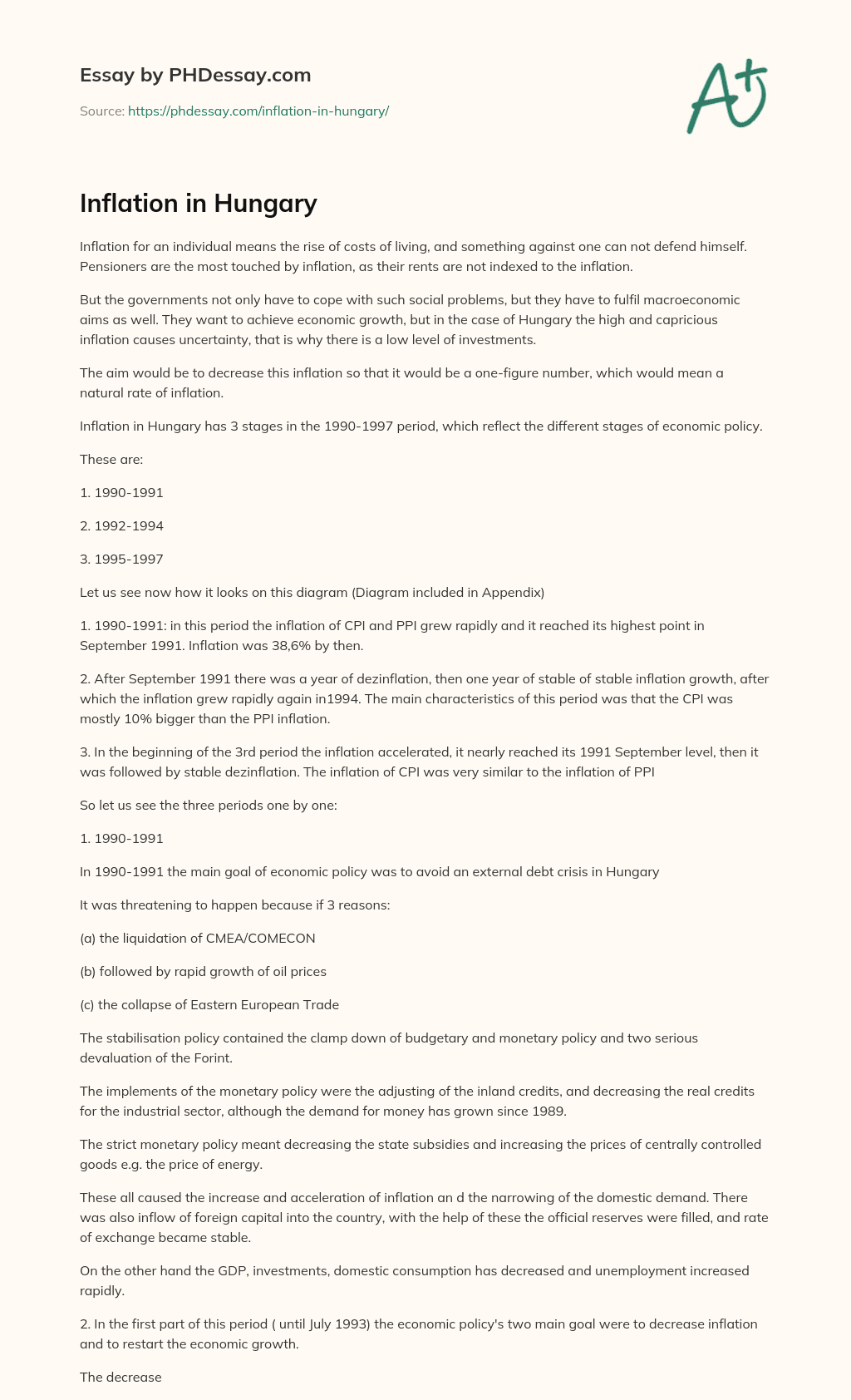Inflation in Hungary essay
