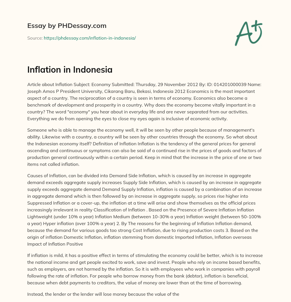 Inflation in Indonesia essay