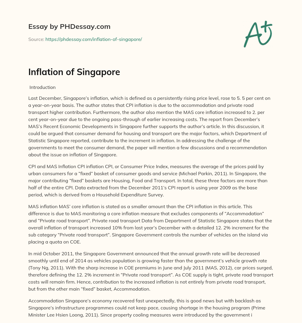 Inflation of Singapore essay