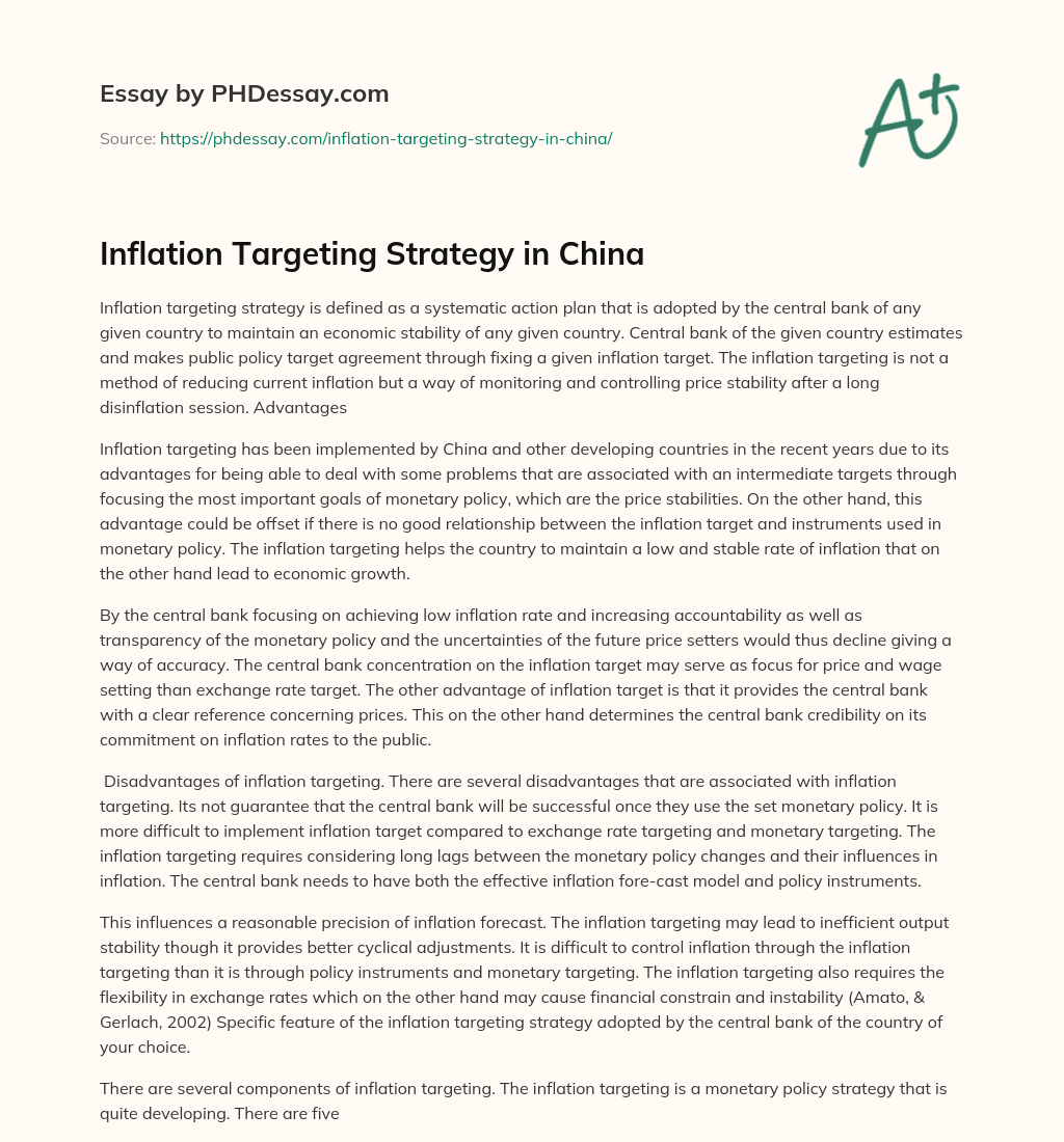 Inflation Targeting Strategy in China essay