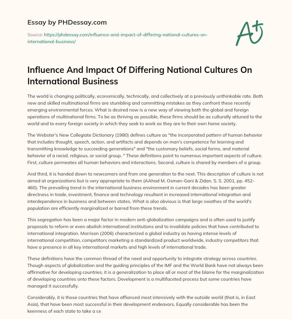 influence on culture essay