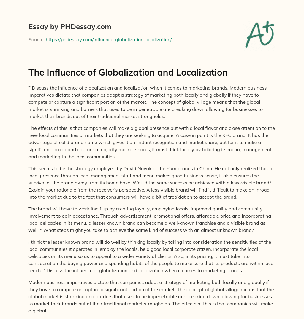 The Influence of Globalization and Localization essay