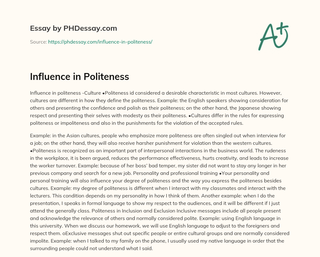 Influence in Politeness essay