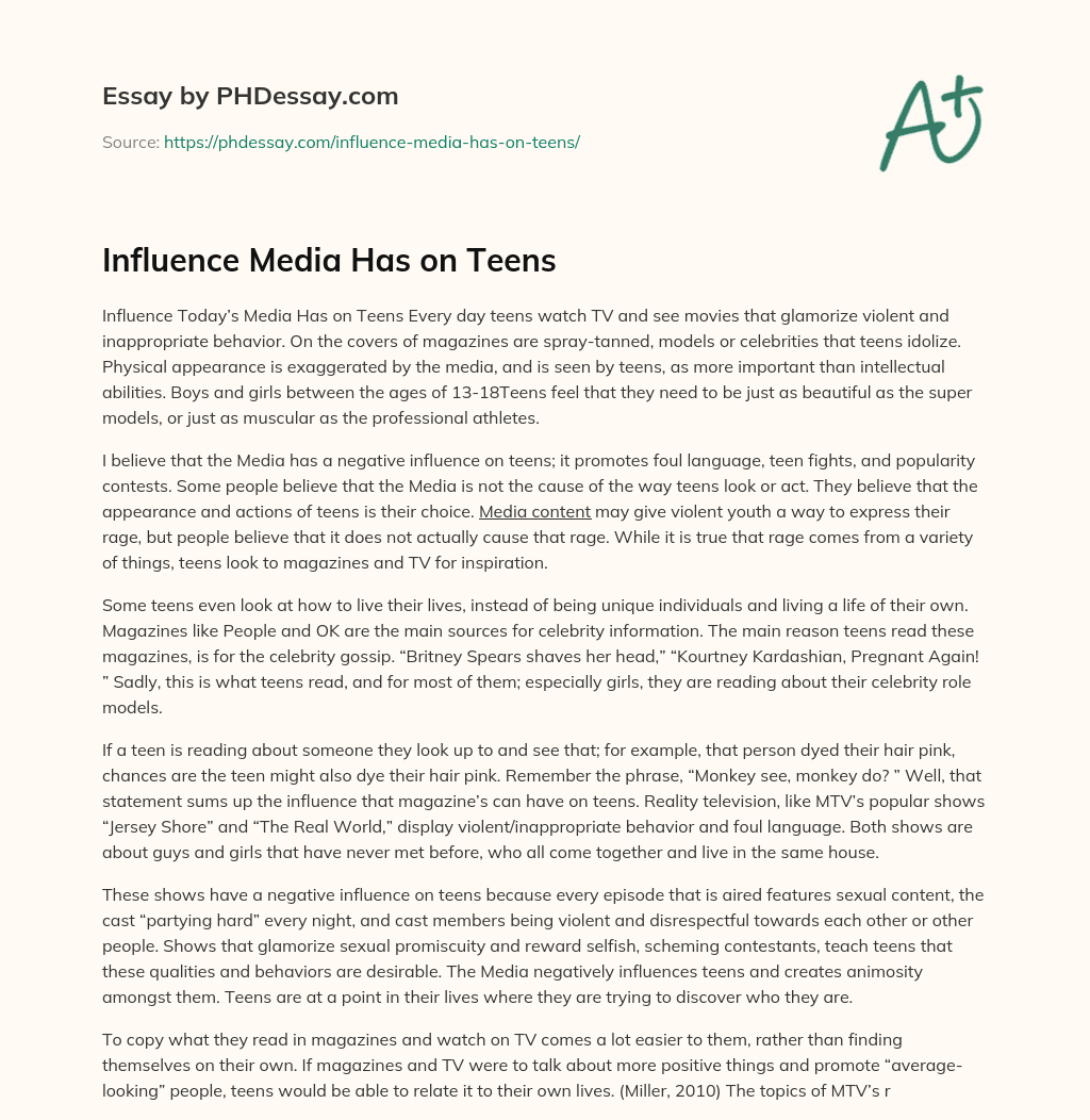 Influence Media Has on Teens essay