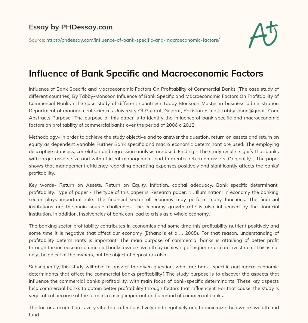 Influence of Bank Specific and Macroeconomic Factors essay
