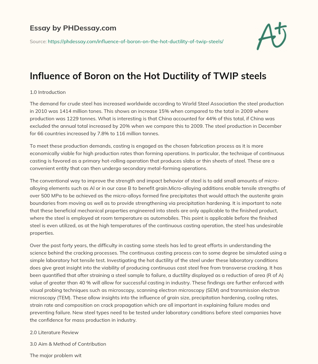 Influence of Boron on the Hot Ductility of TWIP steels essay