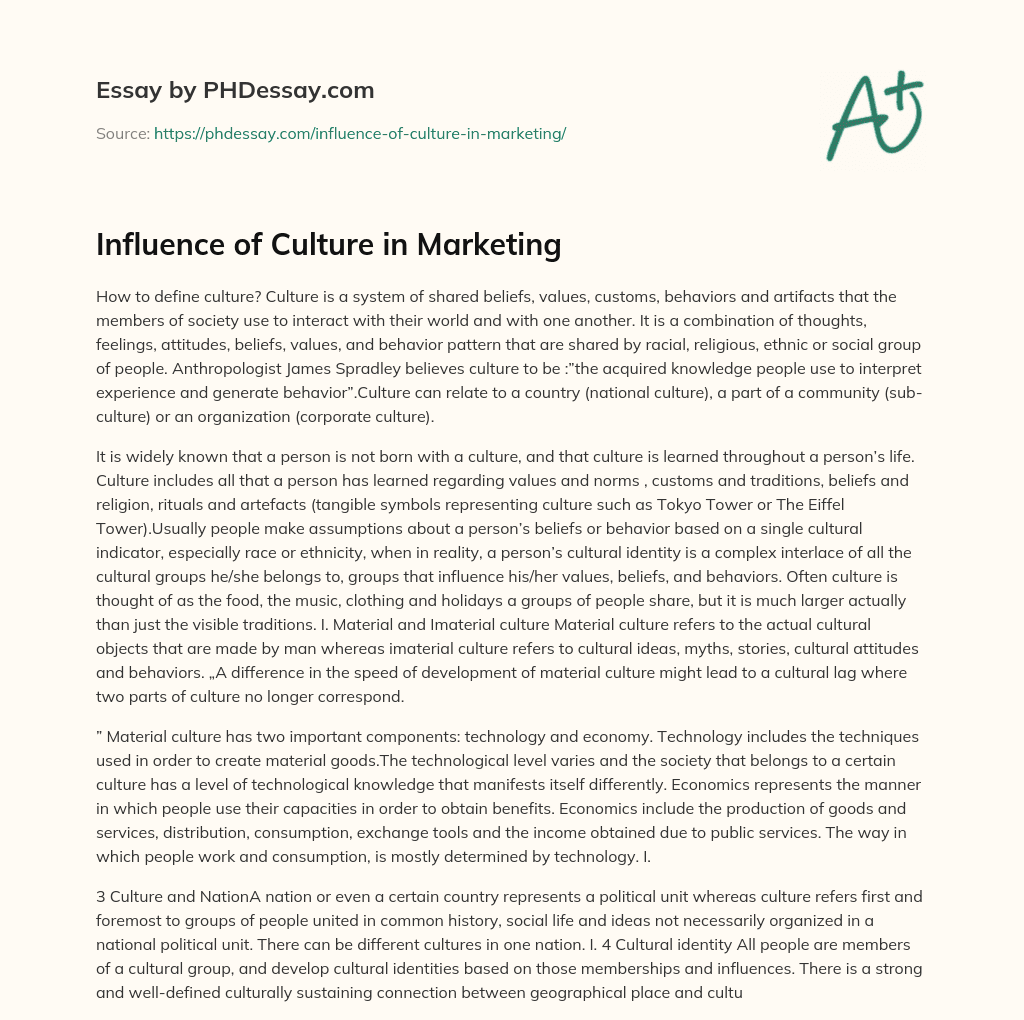 Influence of Culture in Marketing essay