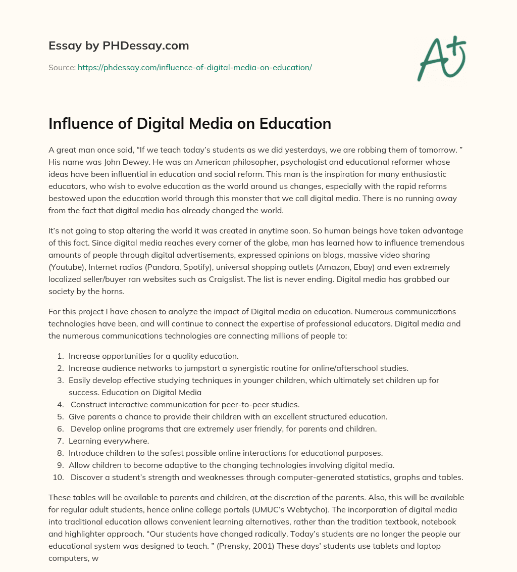 Influence of Digital Media on Education essay