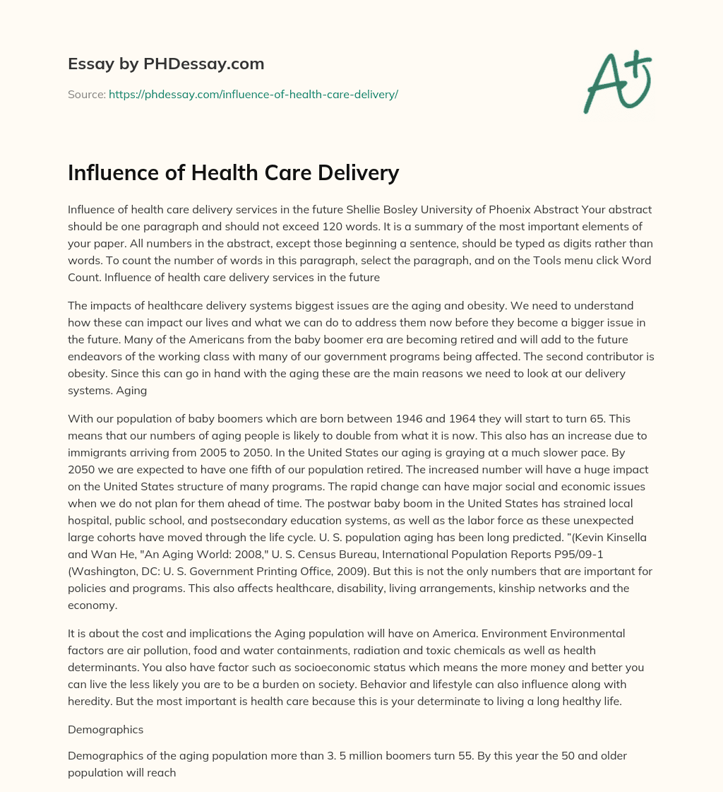Influence of Health Care Delivery essay