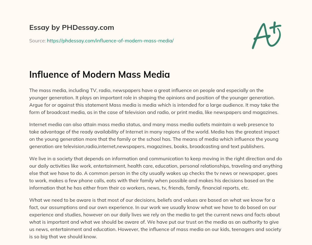 Influence of Modern Mass Media essay