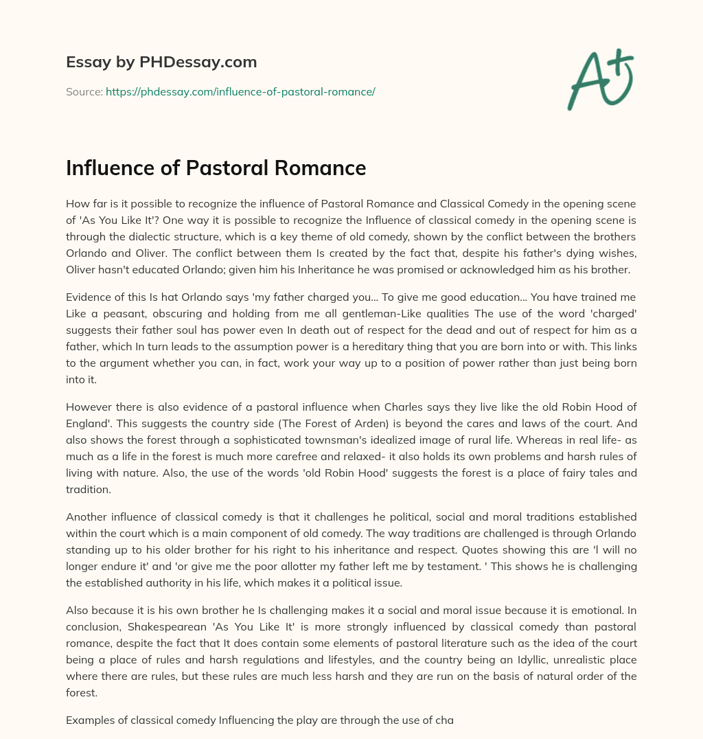 Influence of Pastoral Romance essay