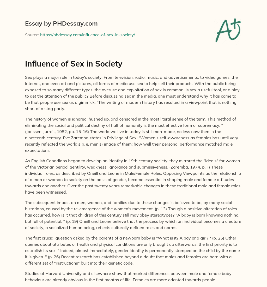 Influence of Sex in Society essay