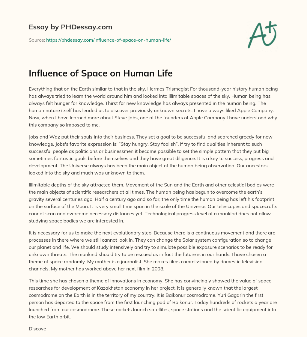Influence of Space on Human Life essay