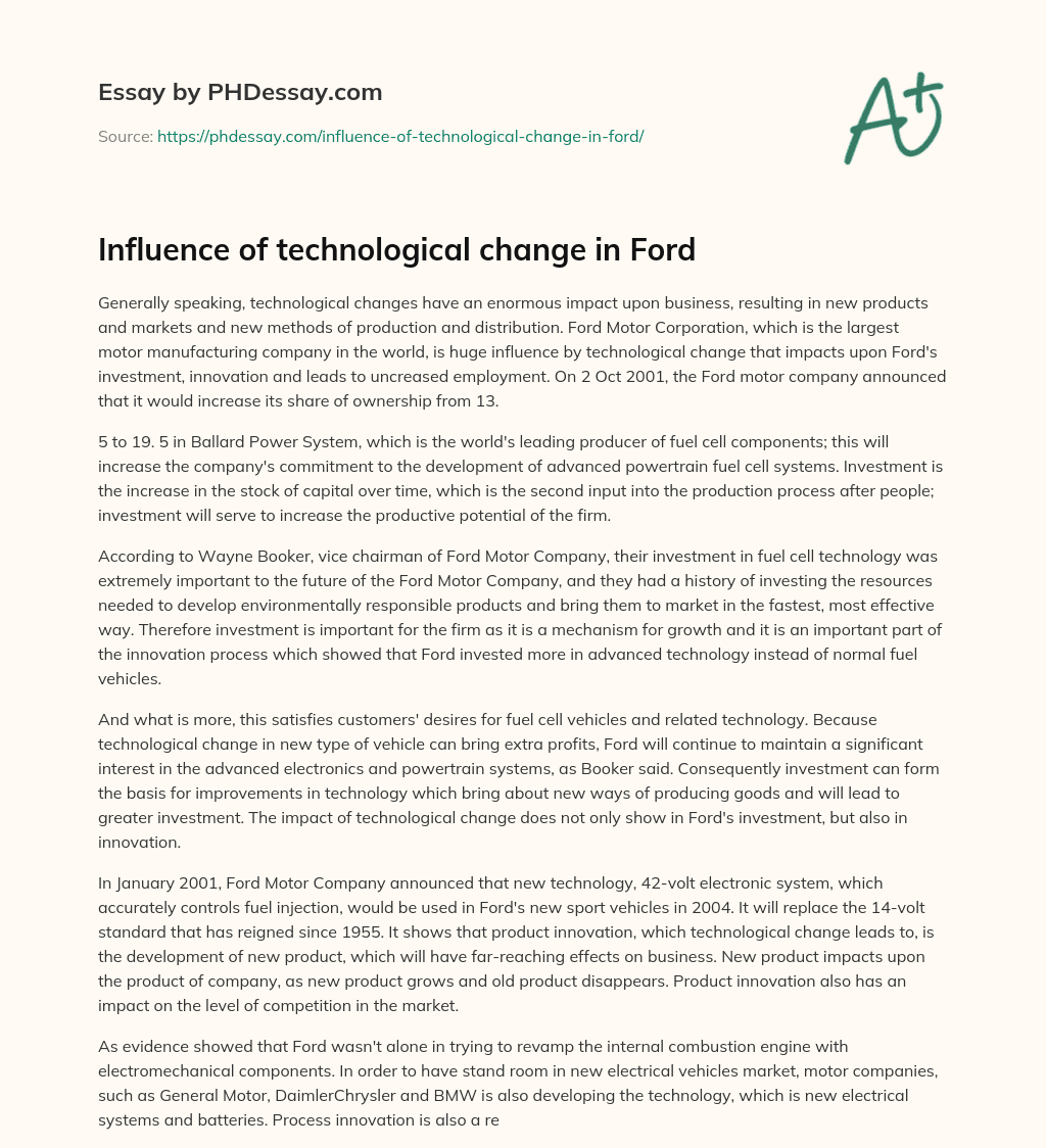 Influence of technological change in Ford essay