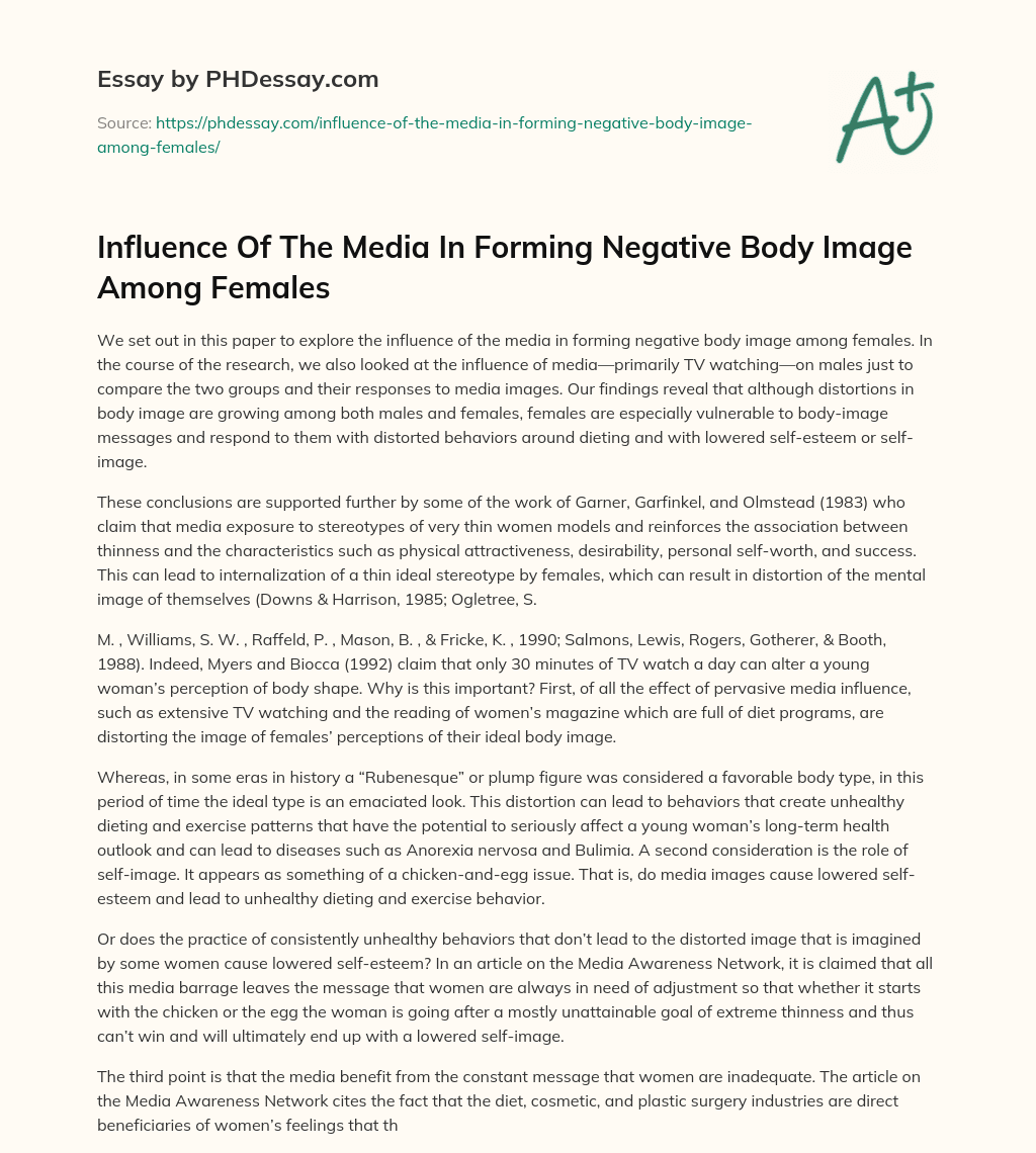 Influence Of The Media In Forming Negative Body Image Among Females essay