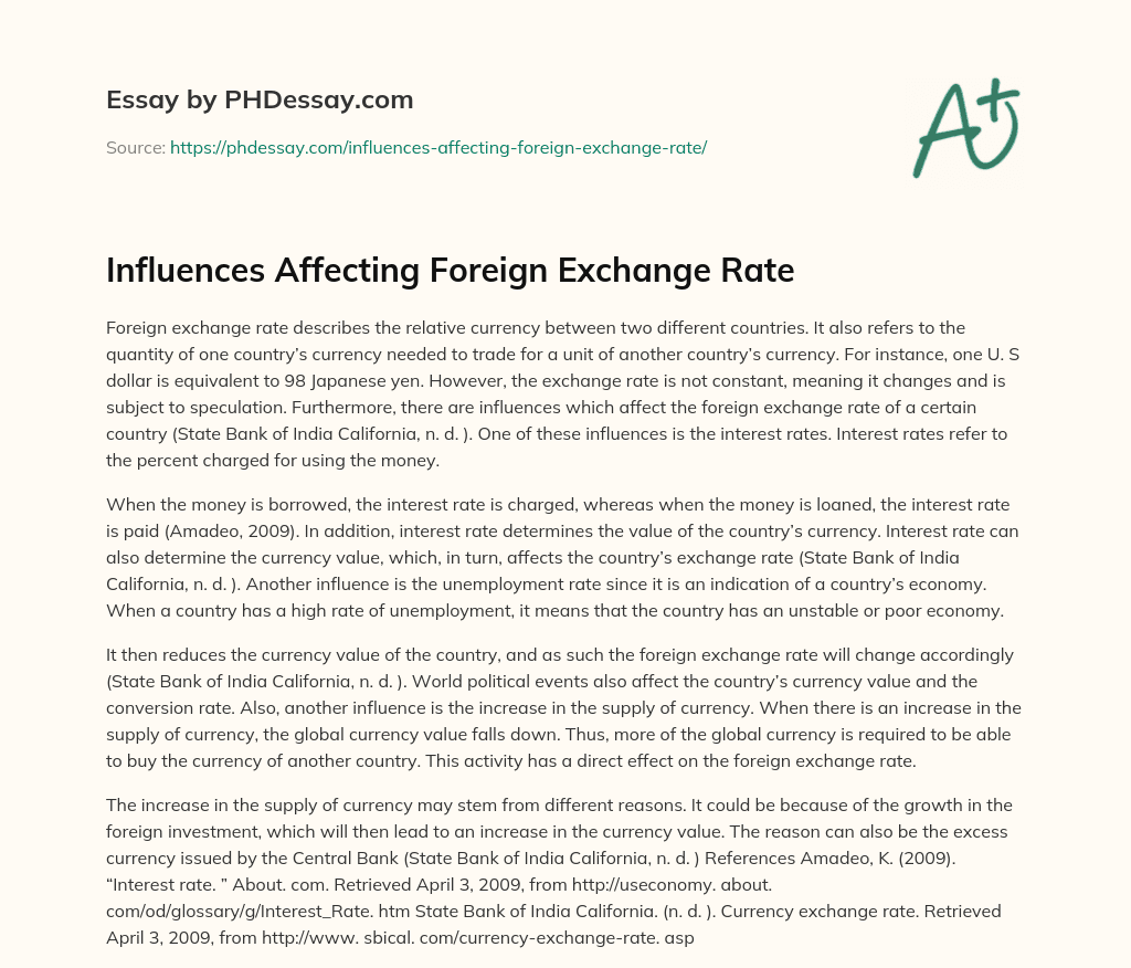 Influences Affecting Foreign Exchange Rate essay