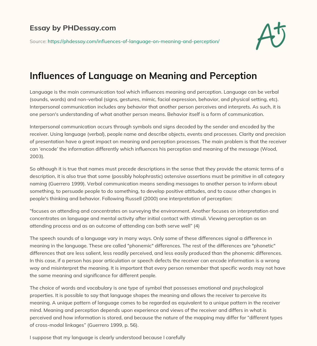 Influences of Language on Meaning and Perception essay