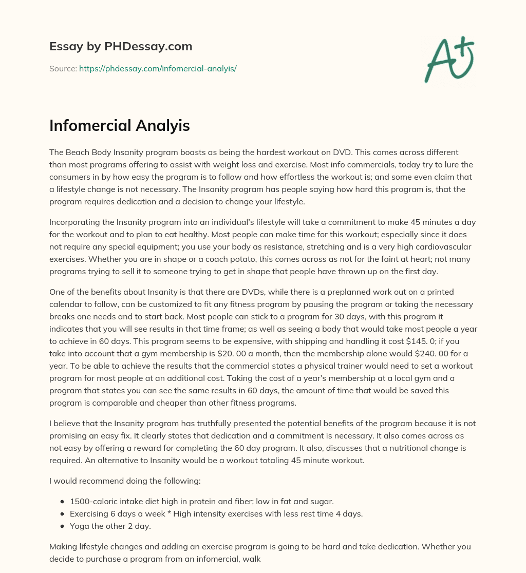 Infomercial Analyis essay