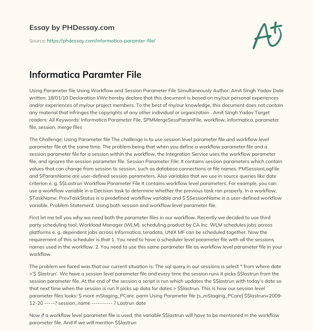 Informatica Paramter File essay