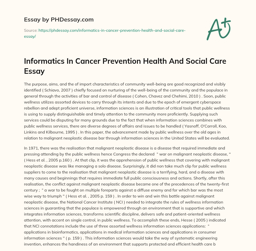 Informatics In Cancer Prevention Health And Social Care Essay essay