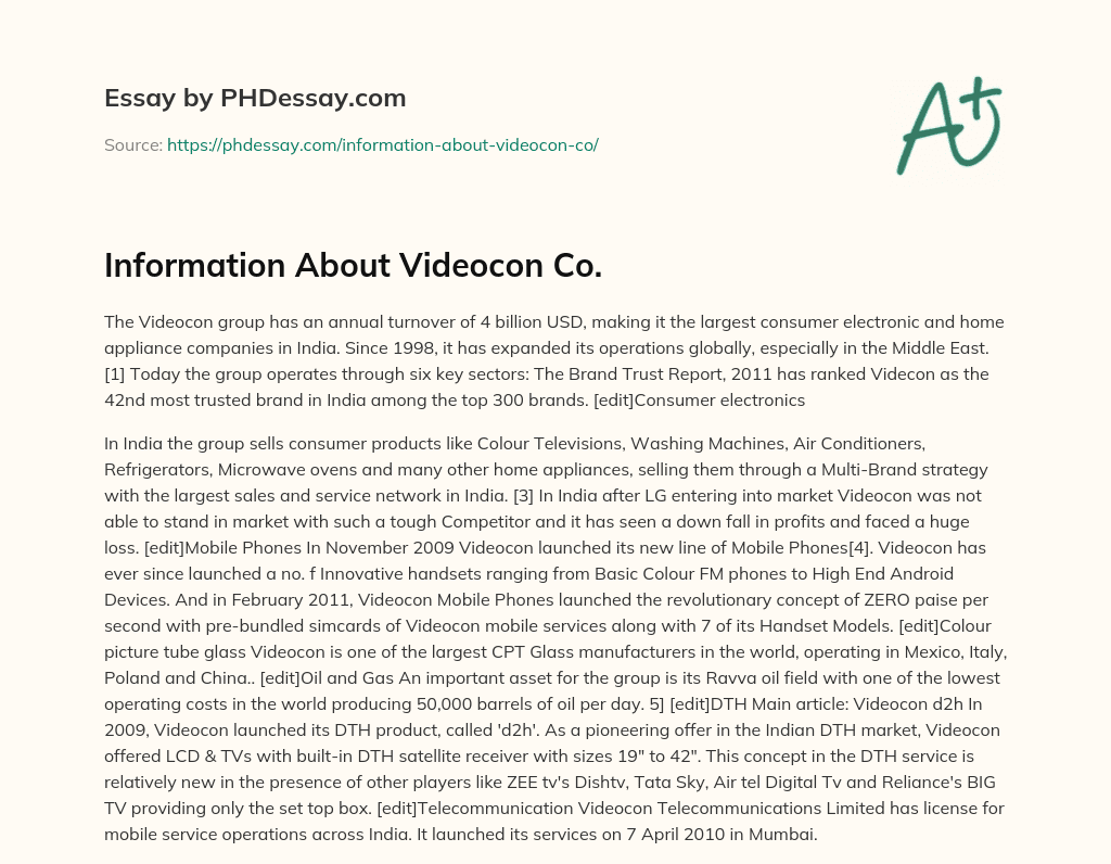 Information About Videocon Co. essay