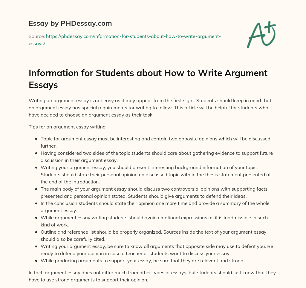 Information for Students about How to Write Argument Essays essay