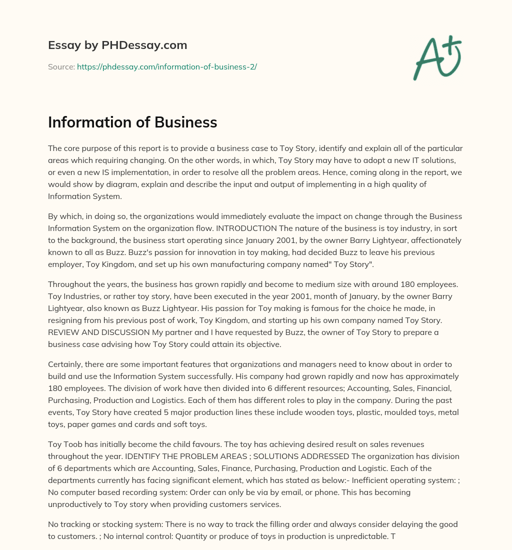 Information of Business essay