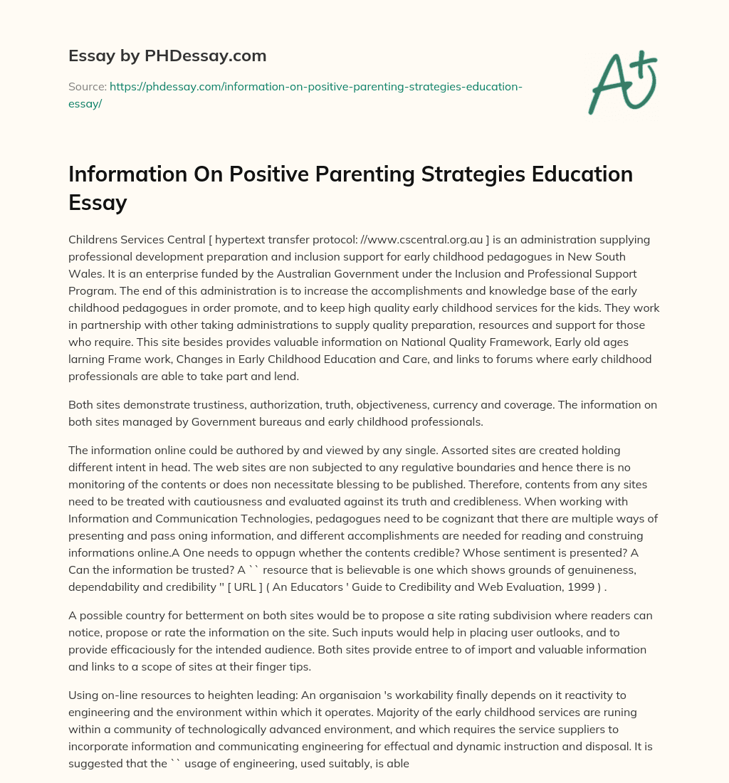 Information On Positive Parenting Strategies Education Essay essay