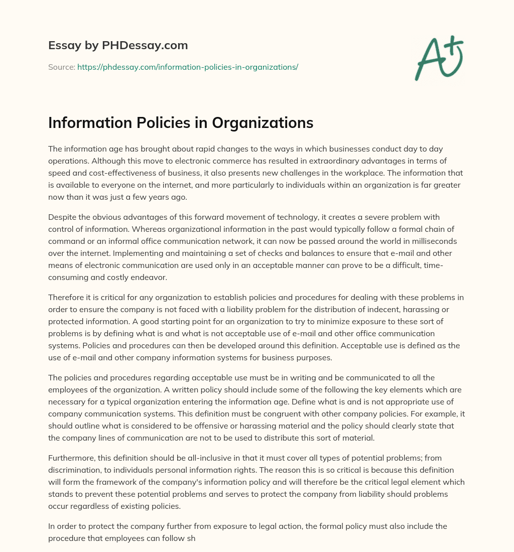 Information Policies in Organizations essay