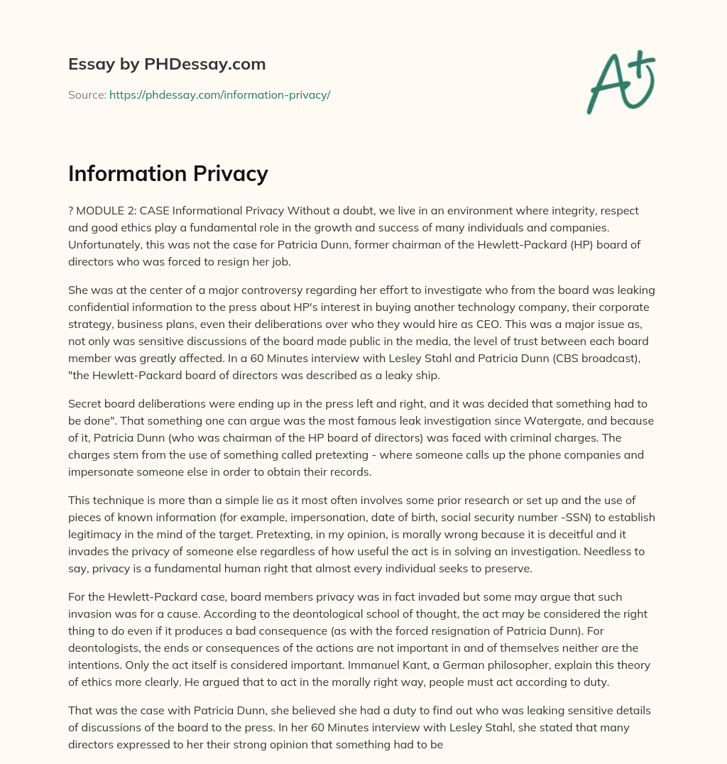 Information Privacy essay