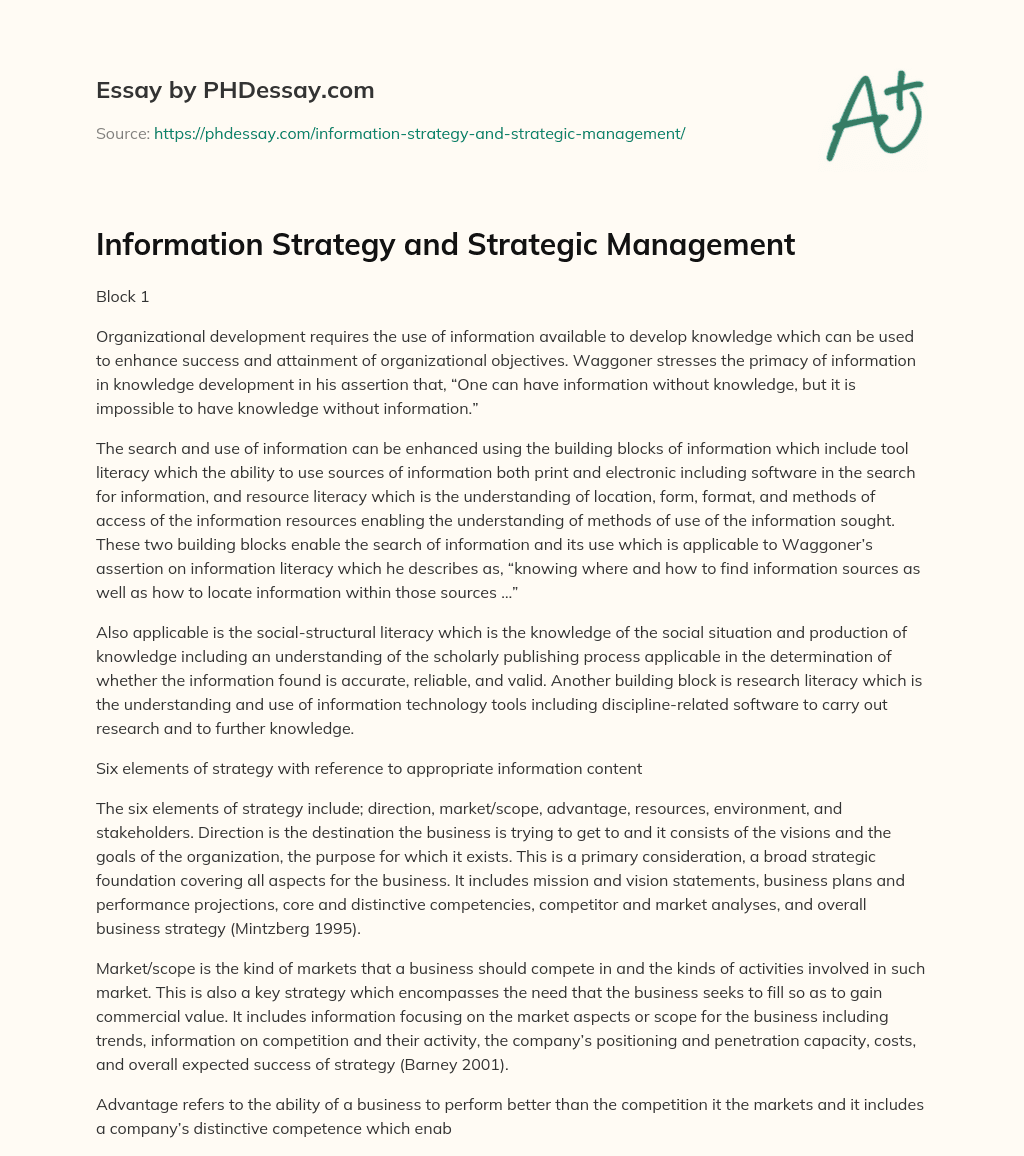 Information Strategy and Strategic Management essay