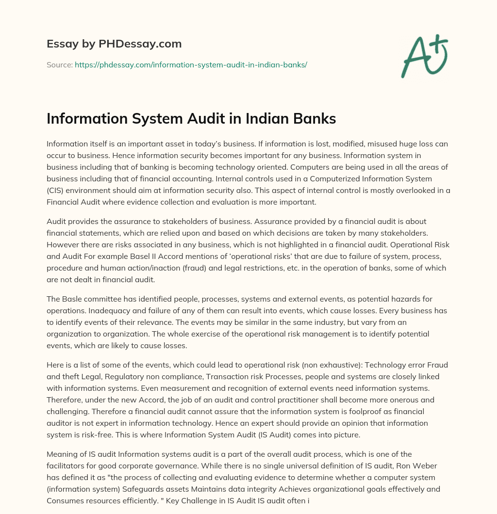 Information System Audit in Indian Banks essay