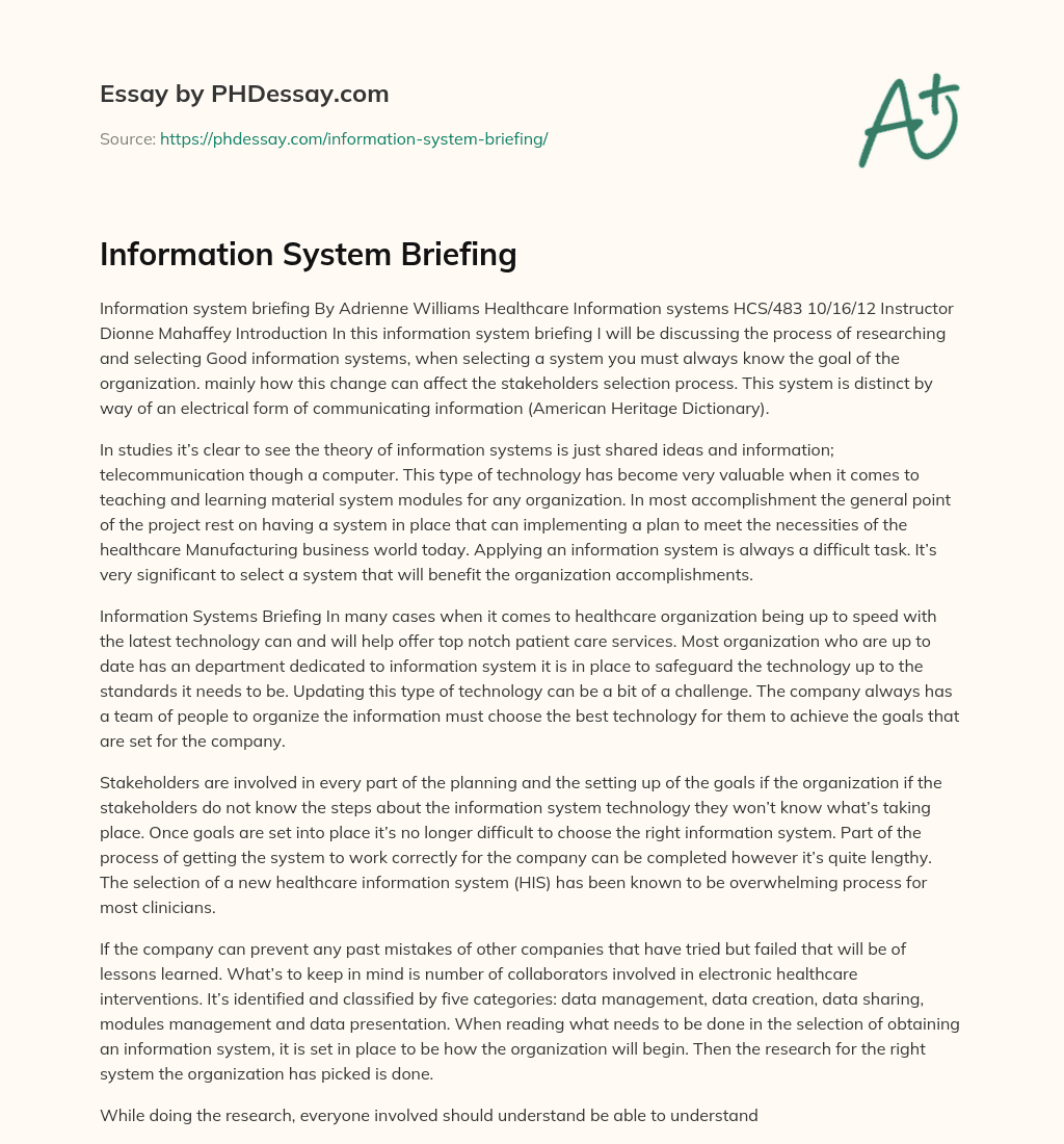 Information System Briefing essay