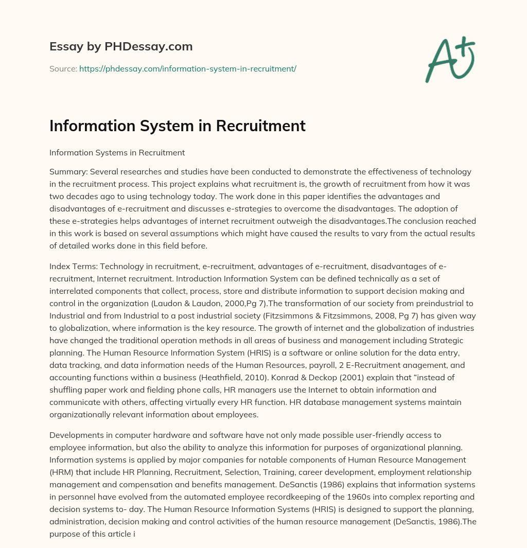 Information System in Recruitment essay