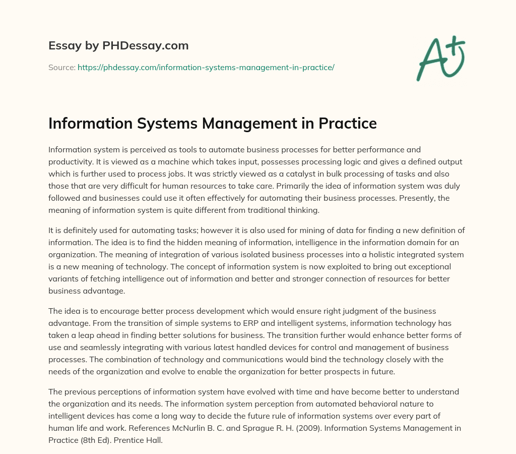 Information Systems Management in Practice essay