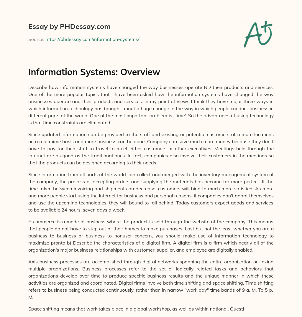 Information Systems: Overview essay