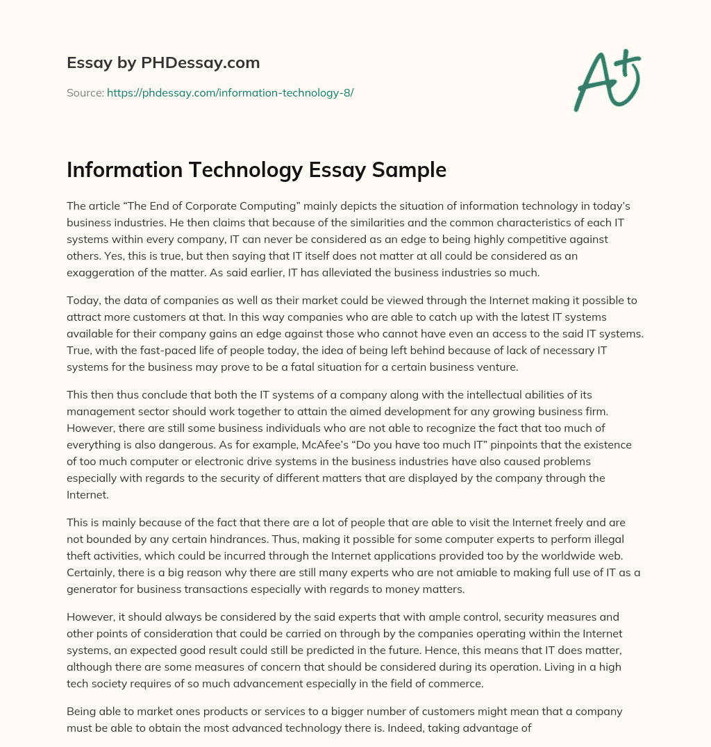 Information Technology Essay Sample essay