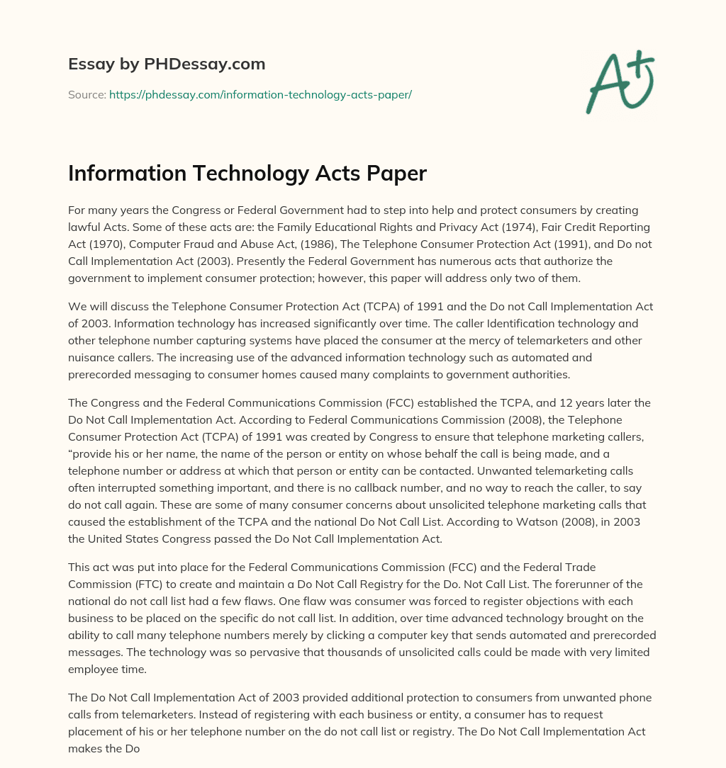 Information Technology Acts Paper essay