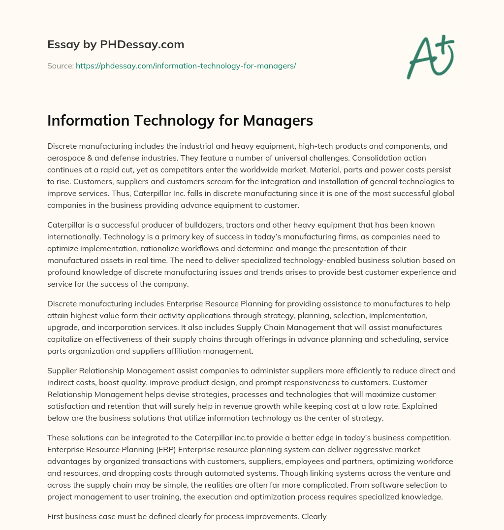 Information Technology for Managers essay