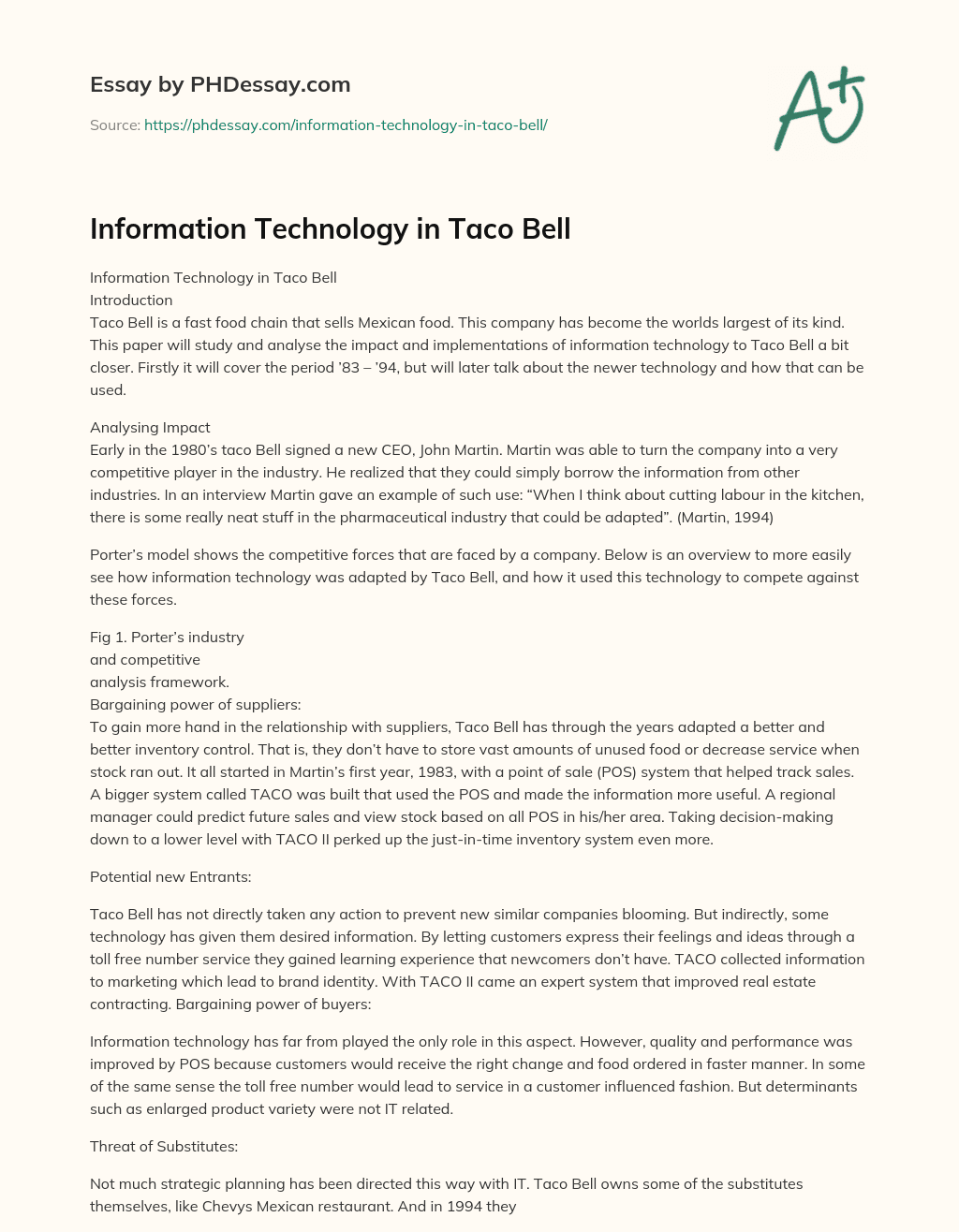 Information Technology in Taco Bell essay